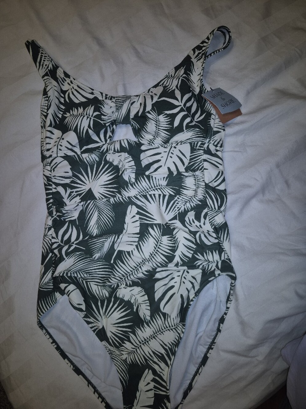 Shade & Shore Green and White Tropical One-Piece Swimsuit